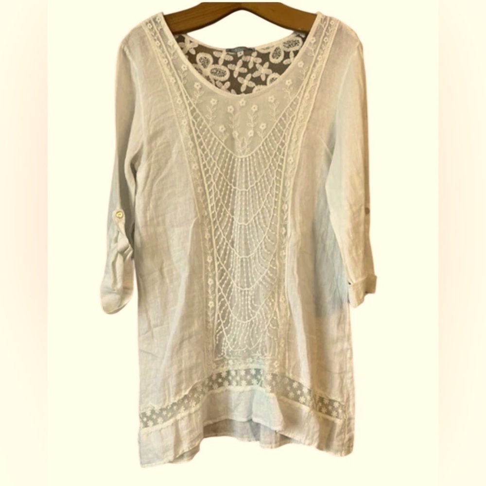 STELLA ROSA Women’s 100% Linen Tunic Top Size 1X Pink Made In Italy Lightweight
